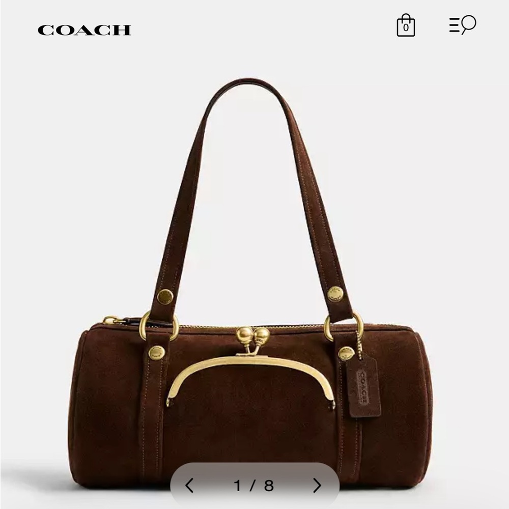 BNWT Coach Runway Kisslock Barrel Bag in Chocolate Suede in Box Spring 2026